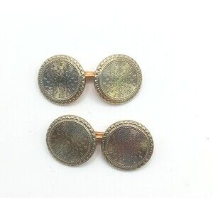 Vintage Krementz Double-Sided Cufflinks 14k White Gold Overlay Engine Turned